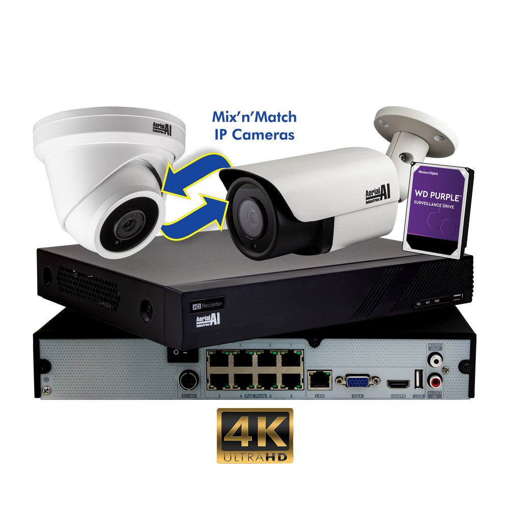 CCTV IP Kit 8 Channel NVR x4 8MP Cameras 2TB HDD AERIAL INDUSTRIES