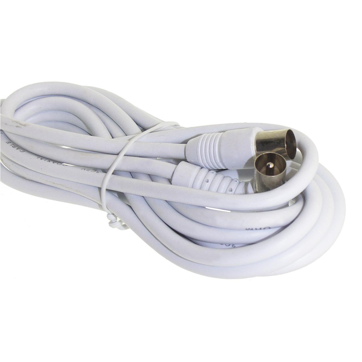 PAL Male To Male 10m Flylead, Straight Plug To Right Angle Plug, White